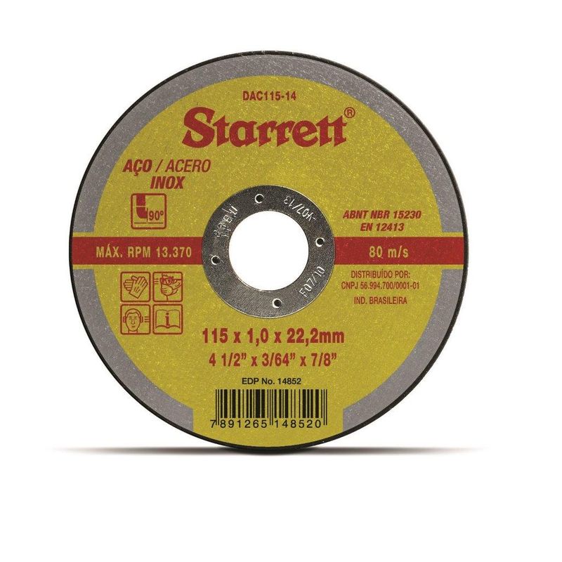 DISCO CORTE FERRO/INOX 4.1/2 DAC115-14 1.0 STARRETT